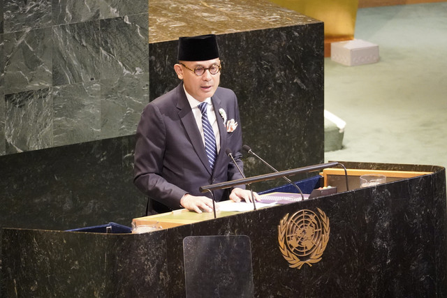 Wamenlu Arrmanatha Nasir mewakili Indonesia hadir di Konferensi Tingkat Tinggi Internasional mengenai Implementasi Two-State Solution di Markas Besar PBB, New York. Foto: Dok. PTRI New York