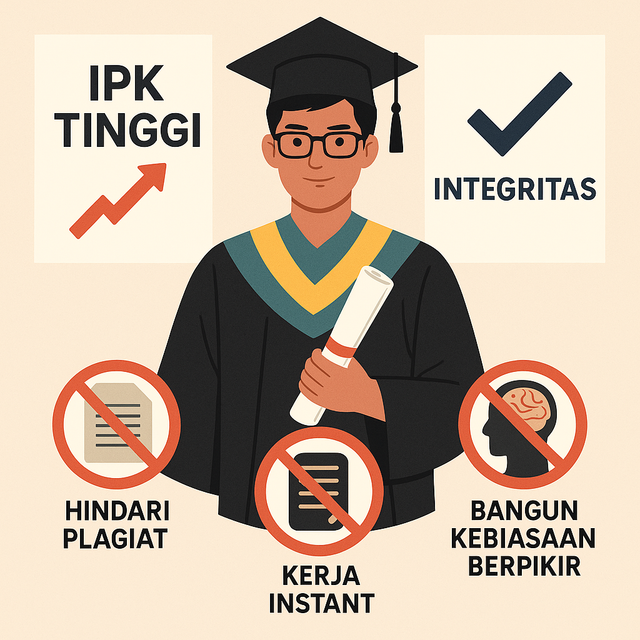 Ilustrasi Mahasiswa Menjaga Integritas Akademik dan Melawan Inflasi IPK (Ilustrasi Hasil Generatif AI)
