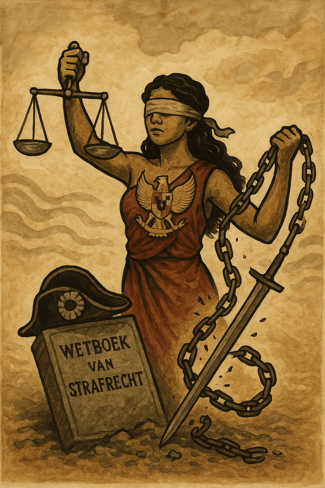Ilustrasi: upaya Indonesia melepas jerat sistem hukum warisan kolonial Sumber: ChatGPT