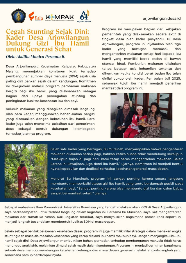 Artikel Cegah Stunting Sejak Dini: Kader Desa Arjowilangun Dukung Gizi Ibu Hamil untuk Generasi Sehat