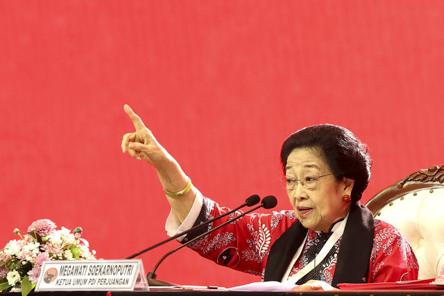 Ketua Umum DPP PDI Perjuangan (PDIP) Megawati Soekarnoputri menyampaikan pidato saat persidangan hari kedua Kongres ke-6 PDIP di Bali Nusa Dua Convention Center (BNDCC), Nusa Dua, Badung, Bali, Sabtu (2/8/2025). Foto: Monang Sinaga/ ANTARA FOTO