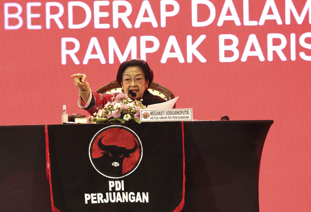 Ketum PDIP Megawati Soekarnoputri berpidato saat Kongres VI PDIP di Bali Nusa Dua Convention Center. Foto: Dok. PDIP