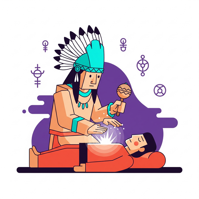 Ilustrasi praktisi tradisional yang sedang mengobati pasiennya. (sumber: gemini.ai, https://https://gemini.google.com/app/6c35f4fc74589c23?utm_source=app_launcher&utm_medium=owned&utm_campaign=base_all)