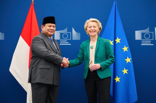 Presiden von der Leyen dan Presiden Prabowo Subianto dari Republik Indonesia mencapai kesepakatan politik mengenai Perjanjian Kemitraan Ekonomi Komprehensif. Sumber: European Union