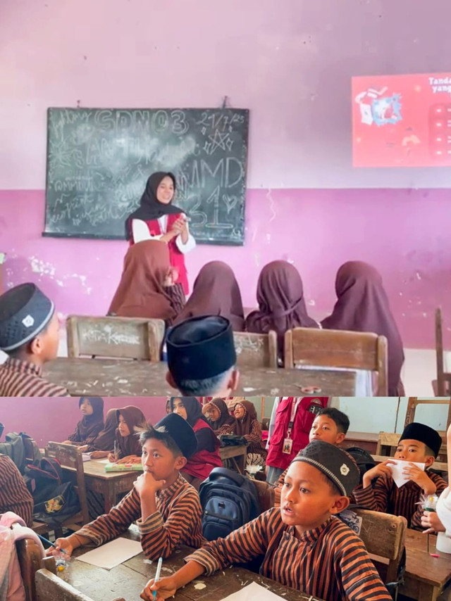 Foto: Penyampaian materi Sosialisasi Kenali, waspadai dan jauhi narkoba pada siswa/siswi kelas 5 dan 6 Dawuhan, Kecamatan Poncokusumo, Kabuoaten Malang