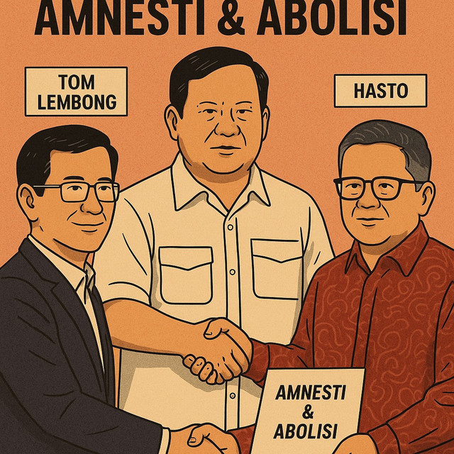 Ilustrasi gambar Prabowo, Hasto dan Tom Lembong / ChatGPT