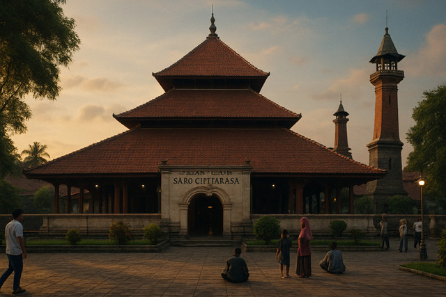 ilustrasi gambar Masjid Agung Sang Cipta Rasa Cirebon dibuat oleh Syaefullah Firman Syah, menggunakan AI