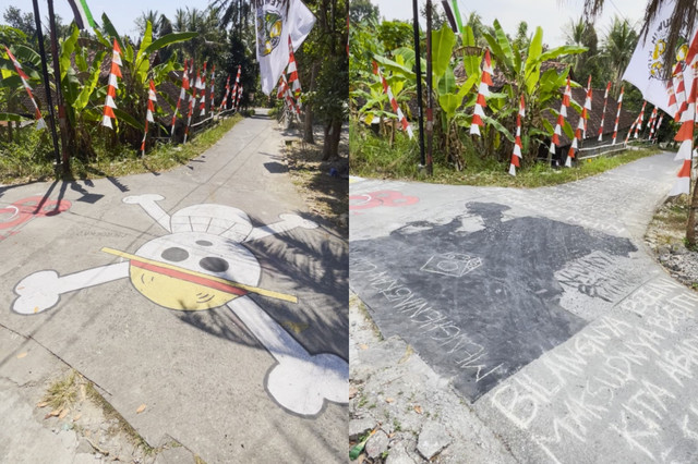 Mural One Piece di Sleman sebelum dan setelah dihapus. Foto: Pandangan Jogja/Gigih Imanadi Darma