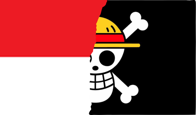 Ilustrasi Pengibaran Bendera Merah Putih dan Bendera One Piece, Sumber: Canva