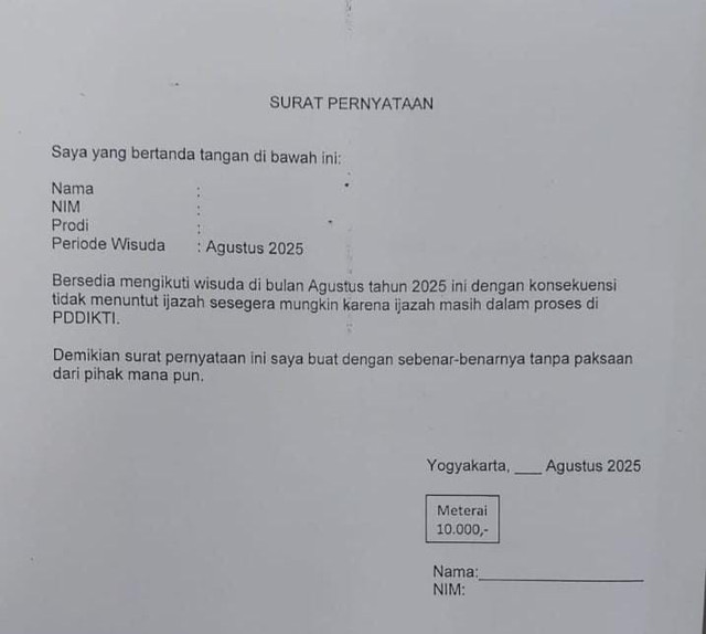 Rektorat UNY merevisi surat pernyataan bagi calon wisudawan di bulan Agustus Foto: Dok. UNY