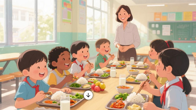 Ilustrasi makan bergizi gratis: Gambar dihasilkan oleh Seedream AI