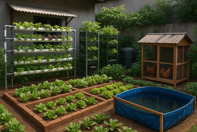 Gambaran penerapan sistem ecotechnofarming dilahan pekarangan (sumber AI Generated)