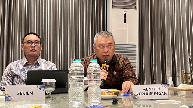 Menteri Perhubungan (Menhub) Dudy Purwagandhi saat Press Background Isu Terkini Sektor Perhubungan, Kamis (14/8/2025). Foto: Fariza Rizky Ananda/kumparan