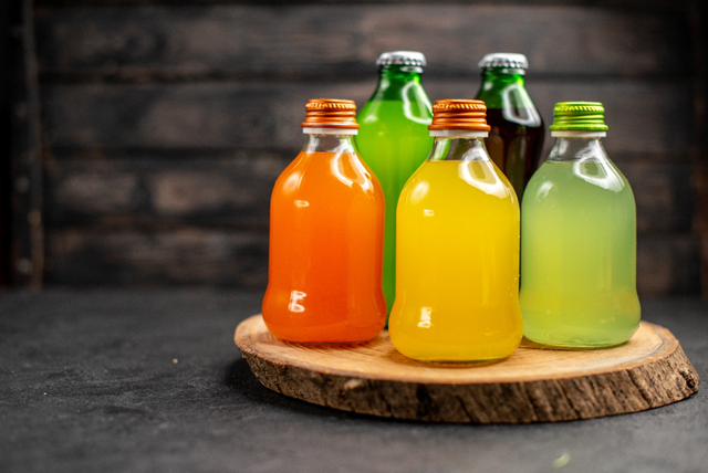 Illustrasi Minuman Manis (sumber: https://www.freepik.com/free-photo/front-view-juices-different-colors-bottles-wood-board-dark-wooden-surface_15718505.htm#from_element=cross_selling__photo)