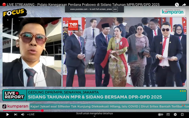 Menteri Keuangan Sri Mulyani Indrawati  dengan Ketua DPR Puan Maharani tiba di Gedung Parlemen, Jakarta, berbarengan, Jumat (15/8/2025). Foto: Dok. Youtube/kumparan