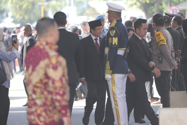 Menteri Agama Republik Indonesia, Nasaruddin Umar tiba untuk menghadiri Sidang tahunan DPR/MPR di Senayan, Jakarta, Jumat (15/8/2025). Foto: Iqbal Firdaus/kumparan
