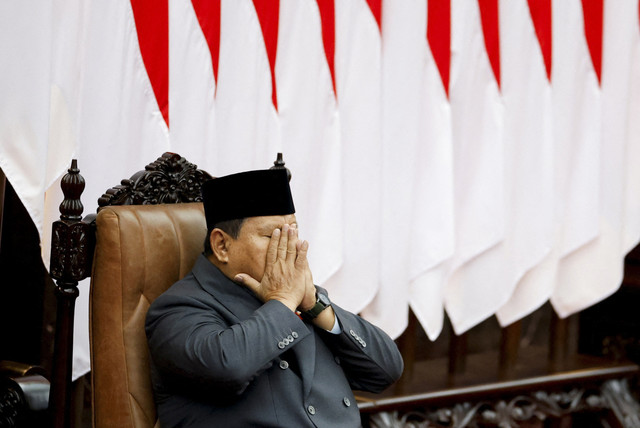 Presiden Prabowo Subianto saat menghadiri Sidang Tahunan MPR/DPR 2025 di Gedung Nusantara, kompleks Parlemen, Senayan, Jakarta, Jumat (15/8/2025). Foto: Ajeng Dinar Ulfiana/Reuters