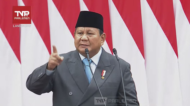 Presiden Prabowo Subianto menyampaikan pidato saat Sidang Tahunan MPR/DPR RI 2025 di Gedung Nusantara, Kompleks Parlemen, Jakarta, Jumat (15/8/2025). Foto: Youtube/TVR PARLEMEN