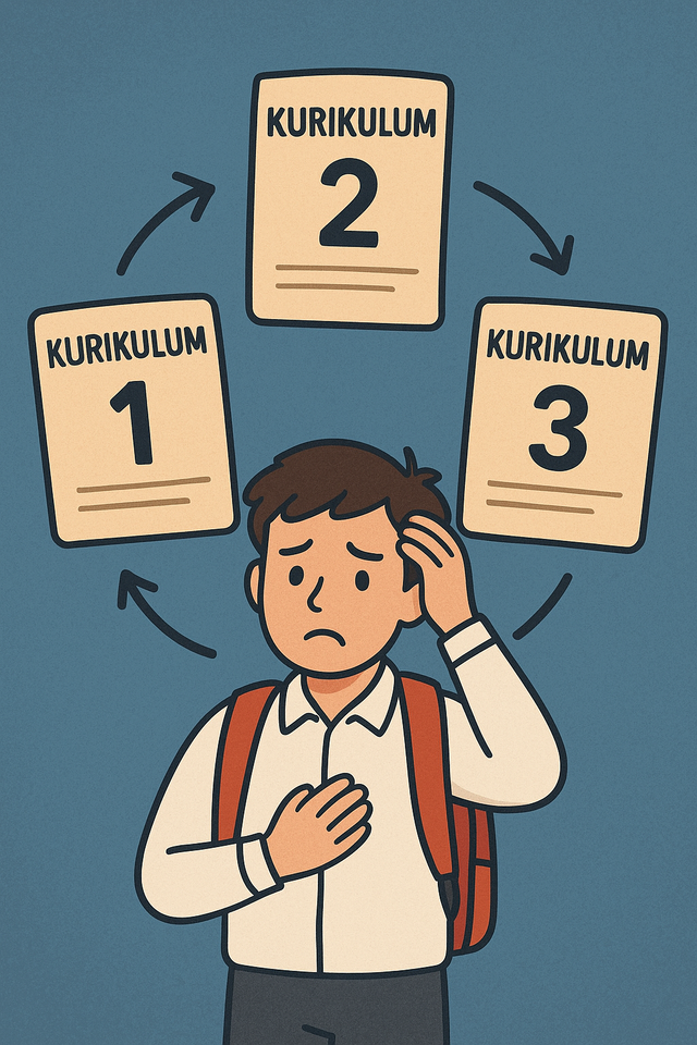 Sumber gambar: Ilustrasi tentang peristiwa gonta-ganti kurikulum  (dok. ChatGPT/Image Generator), atas permintaan penulis.