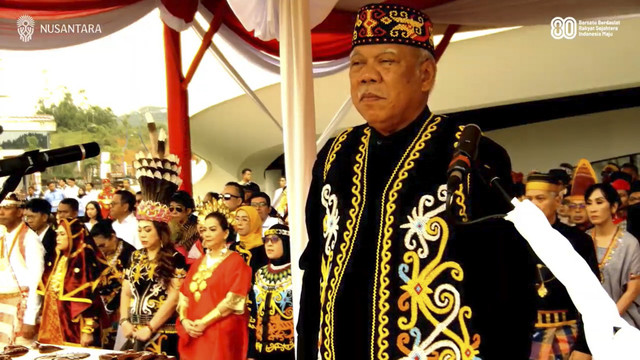 Kepala Otorita Ibu Kota Nusantara, Basuki Hadimuljono dalam upacara pengibaran bendera HUT ke-80 RI di Nusantara, Minggu (17/8/2025). Foto: YouTube/ IKN Indonesia