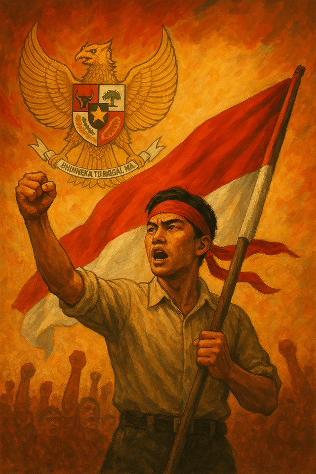 Ilustrasi Semangat Nasionalisme Rakyat Indonesia (Foto dibuat dengan AI)