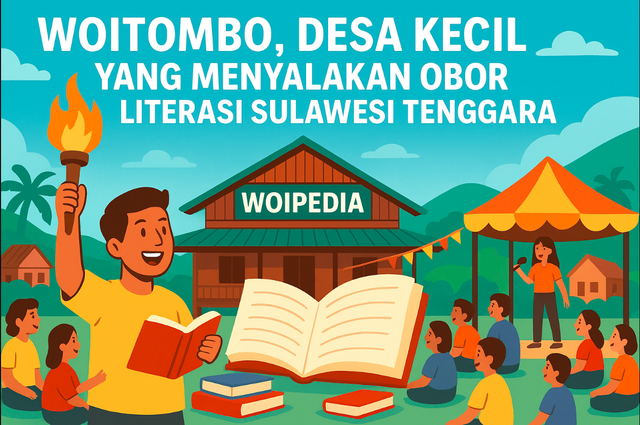 Ilustrasi Kegiatan Literasi di Desa Woitombo (Sumber AI)