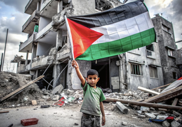 Gambar anak memegang bendera palestina Sumber: freepik.com