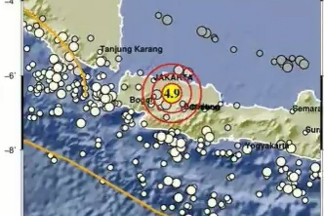 Gempa sebesar 4.9 Magnitudo di Kabupaten Bekasi. Foto: X/ @infoBMKG