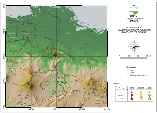 Data gempa susulan yang berpusat di Bekasi. Foto: Dok. BMKG