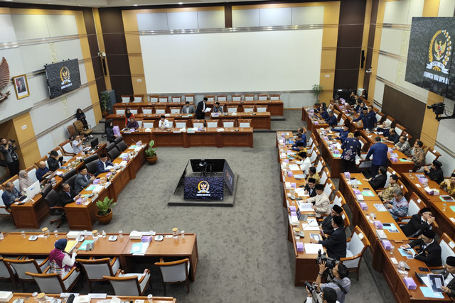Suasana rapat kerja Komisi VIII bersama Kementerian Agama, BPKH, dan BP Haji di Kompleks Parlemen Senayan, Jakarta, Kamis (21/8/2025). Foto: Luthfi Humam/kumparan