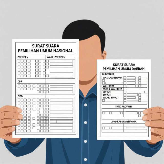 Ilustrasi surat suara Pemilihan Umum Pasca Putusan MK Nomor 135/PUU-XXII/2024. Generated by Gemini.