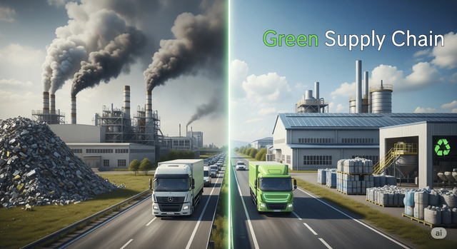 Ilustrasi rantai pasok (Sumber: dibuat menggunakan Gemini AI)