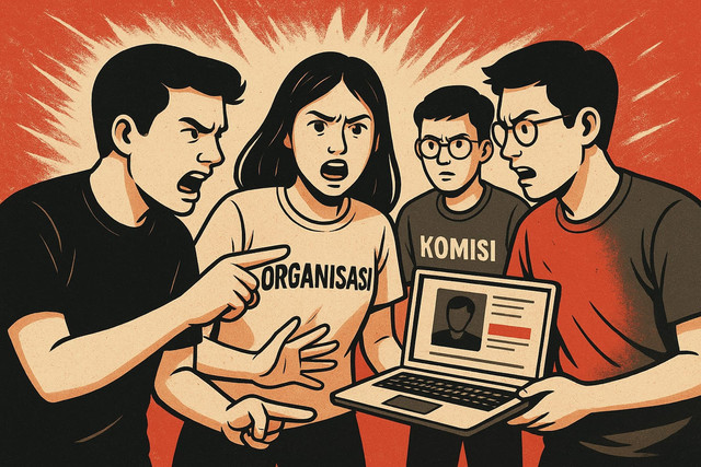 Ilustrasi Konflik Horizontal Antar Mahasiswa dan Doxxing di Dunia Digital (Foto dibuat dengan AI)