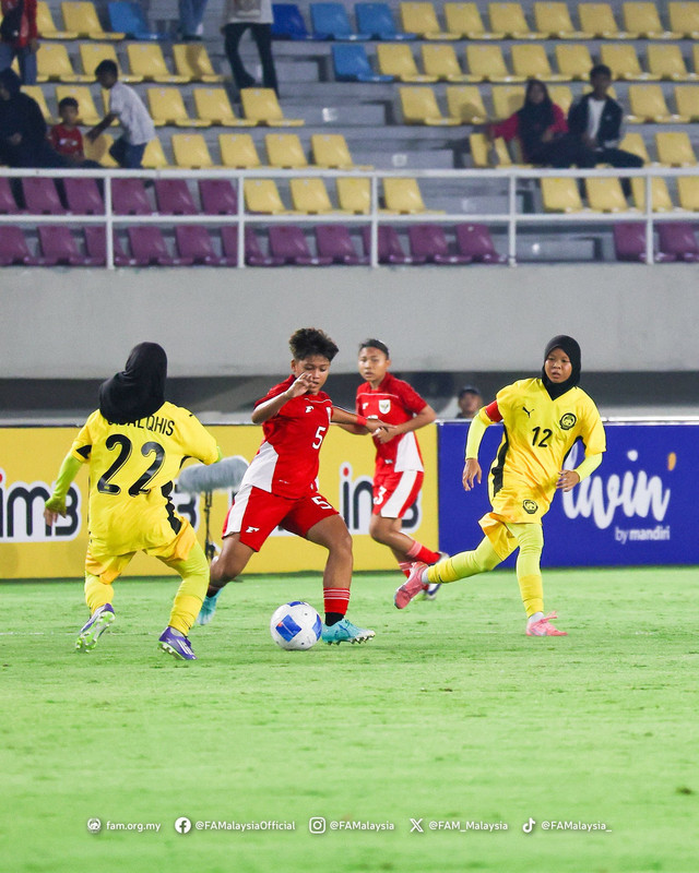 Timnas U-16 Wanita Indonesia vs Malaysia dalam laga kedua Grup A Piala AFF di Stadion Manahan Solo, Minggu (24/8) malam WIB. Foto: FA Malaysia