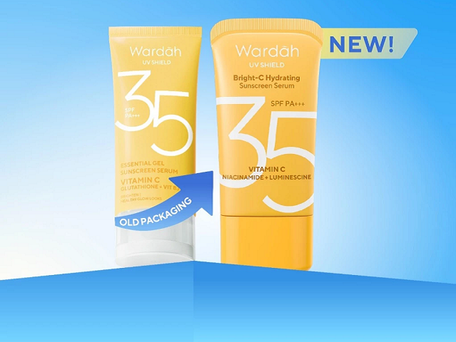 5 varian Sunscreen Wardah. Foto adalah Wardah UV Shield Bright-C Hydrating Sunscreen Serum. Sumber: shopee.co.id/Wardahbeauty.
