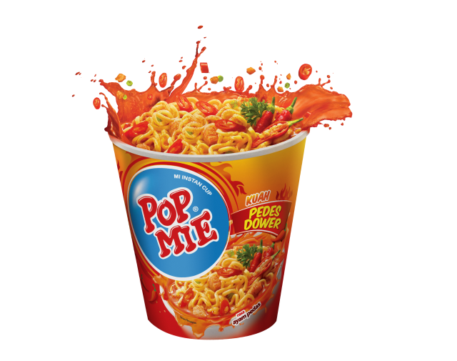 Varian Pop Mie pedas. Foto adalah Pop Mie Kuah Pedes Dower. Sumber: popmie.com.