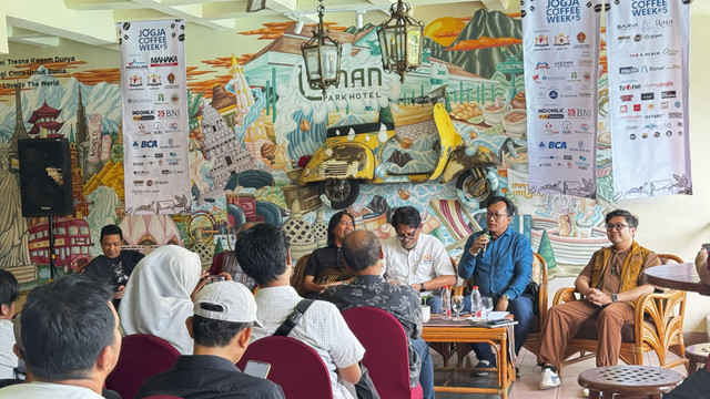 Konferensi pers Jogja Coffee Week #5 di Loman Park Hotel, Yogyakarta, Selasa (26/8).