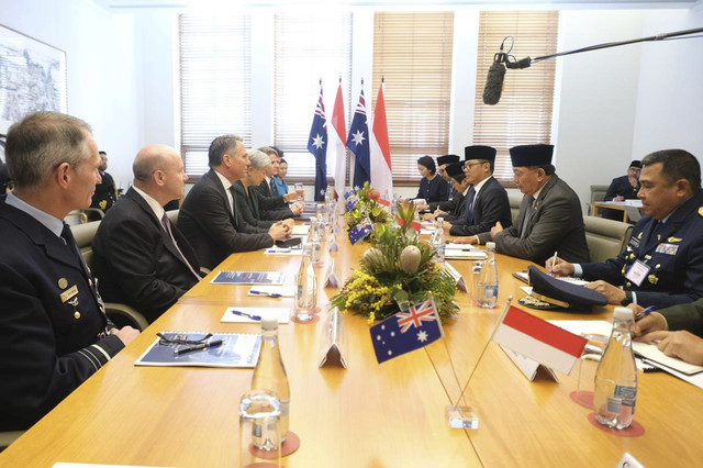 Menlu Sugiono dan Menhan Sjafrie Sjamsoeddin menggelar pertemuan 2+2 dengan Mentan Australia Richard Marles dan Menlu Australia Penny Wong. Foto: Dok. Kemlu