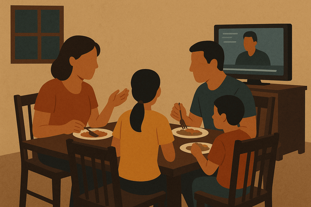 Ilustrasi keluarga makan bersama (Sumber: AI Freepik)