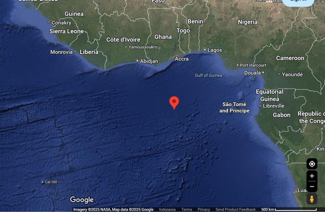 Di sinilah titik koordinat 0,0 Bumi. Foto: Google Maps