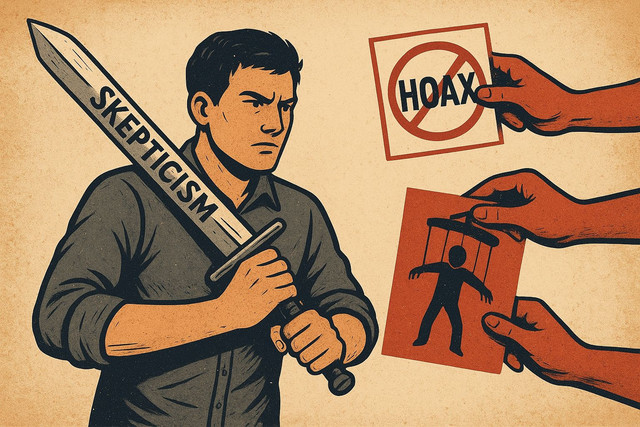 Ilustrasi dari Skeptisme Sebagai Senjata Ampuh Hadapi Hoax di Zaman Sekarang (Foto dibuat menggunakan AI)