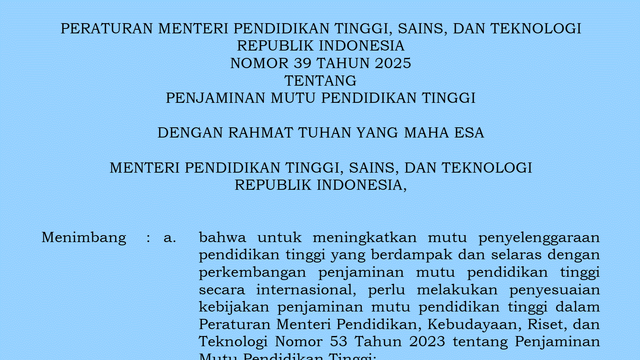 Permendiktisaintek Nomor 39 tahun 2025 (Sumber: Penulis)