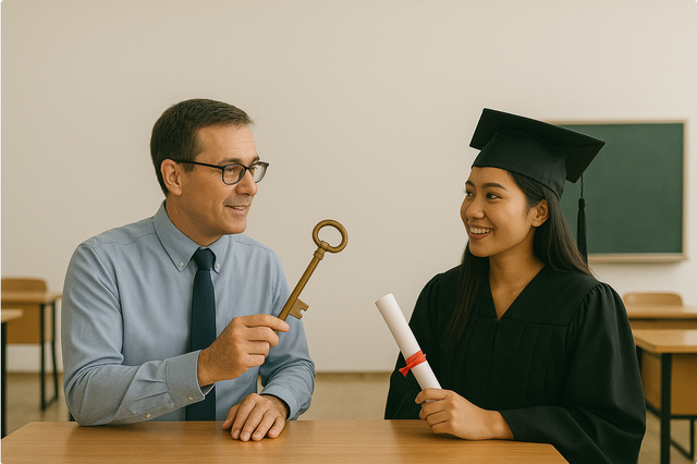 Ilustrasi kunci kualitas lulusan perguruan tinggi (Sumber: Generate GPT AI).