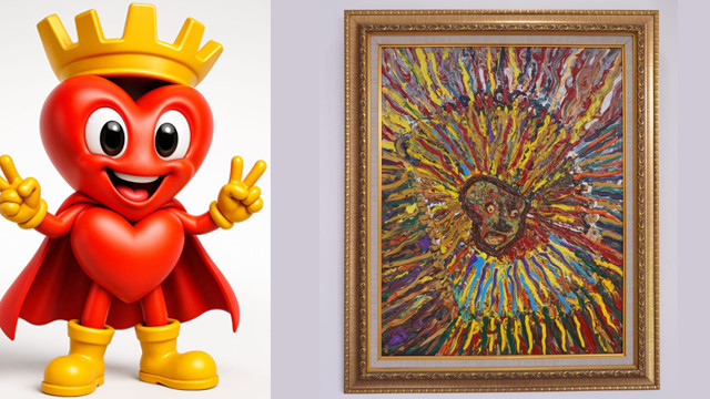 Lukisan Sang Raja Cinta (kanan) dan maskotnya, lukisan konsep Trinity Art karya Sam Sianta.