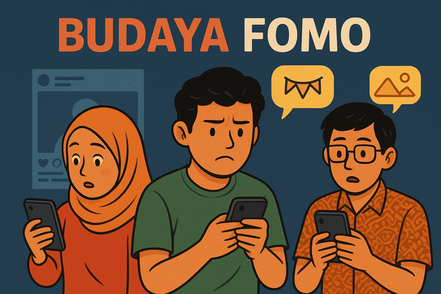 Ilustrasi Budaya FOMO di Lingkungan Sosial Masyarakat (Foto ini dibuat dengan AI)