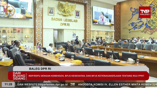 Badan Legislasi DPR RI (Pleno) melaksanakan Rapat Dengar Pendapat/Rapat Dengar Pendapat Umum dengan Kementerian Sosial, BPJS Kesehatan dan BPJS Ketenagakerjaan di Gedung DPR RI, Jakarta, Senin (8/9/2025). Foto: YouTube/ TVR Parlemen