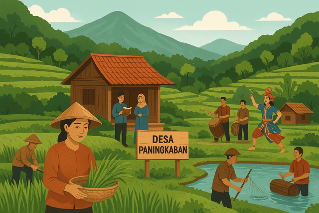 ilustrasi gambar desa paningkaban dengan keunikannya, sumber : chatgpt.com