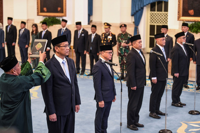 Pelantikan Menteri dan Wakil Menteri Kabinet Merah Putih di Istana Negara, Jakarta, Senin (8/9/2025). Foto: Galih Pradipta/ANTARA FOTO