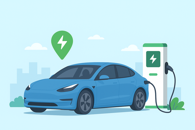 Mobil listrik yang canggih dengan memilih charger stasiun pengisiannya secara mandiri. (Image source : GPT AI Open Source)