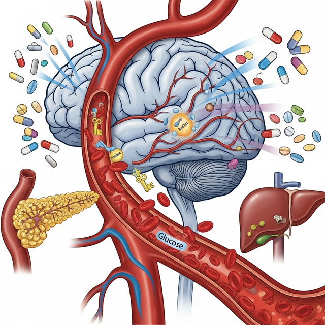 Gambar 1. Ilustrasi otak berperan penting untuk efektifitas obat DM                                       Sumber: Generate dengan Google Ai Studio